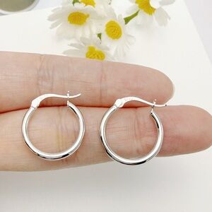 Solid Silver Small Hoop Earrings-Girls Earrings-SH045 18mm